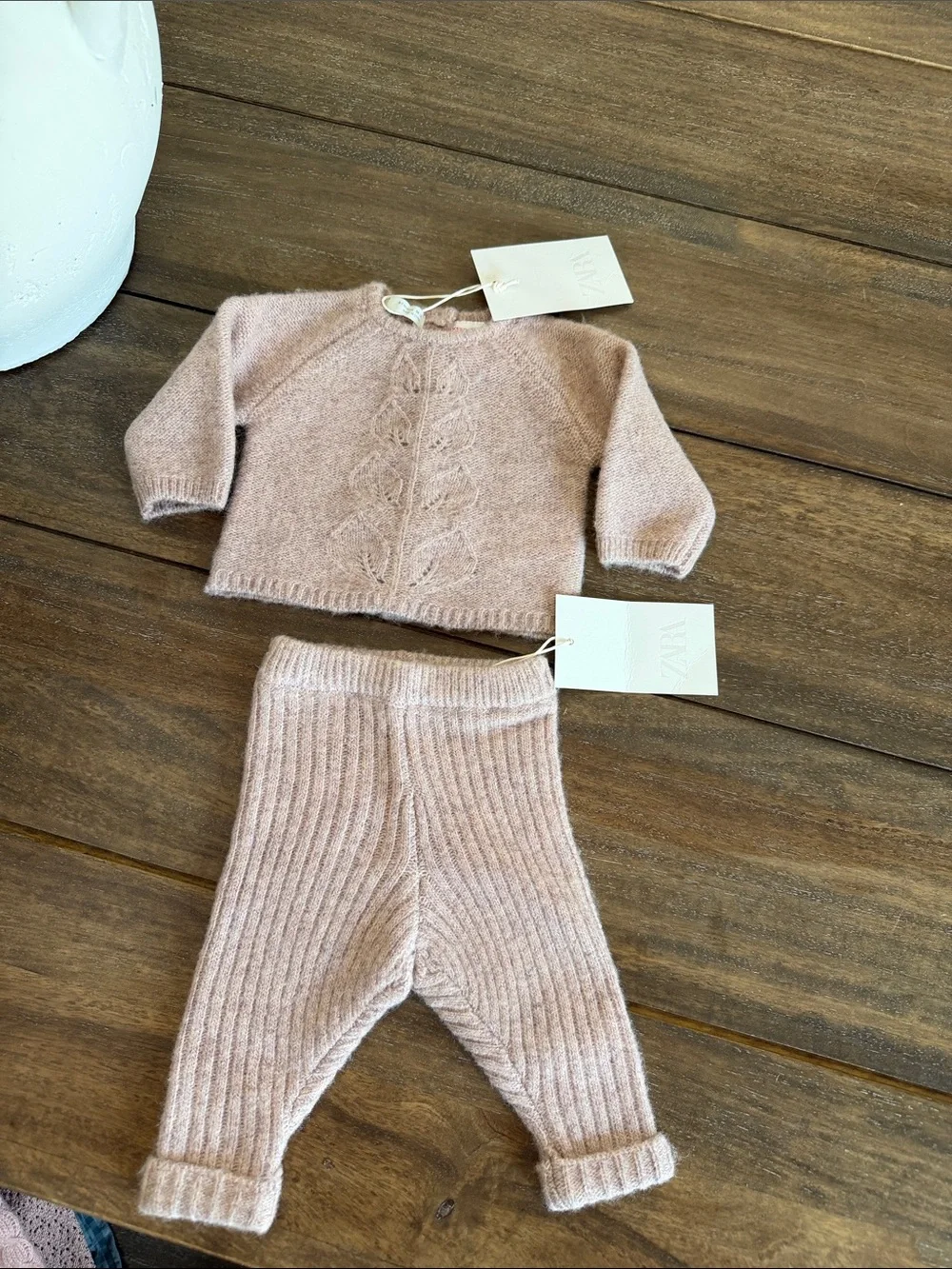 Zara Soft Pink Knit set - Cozy Ribbed Pants & Sweater